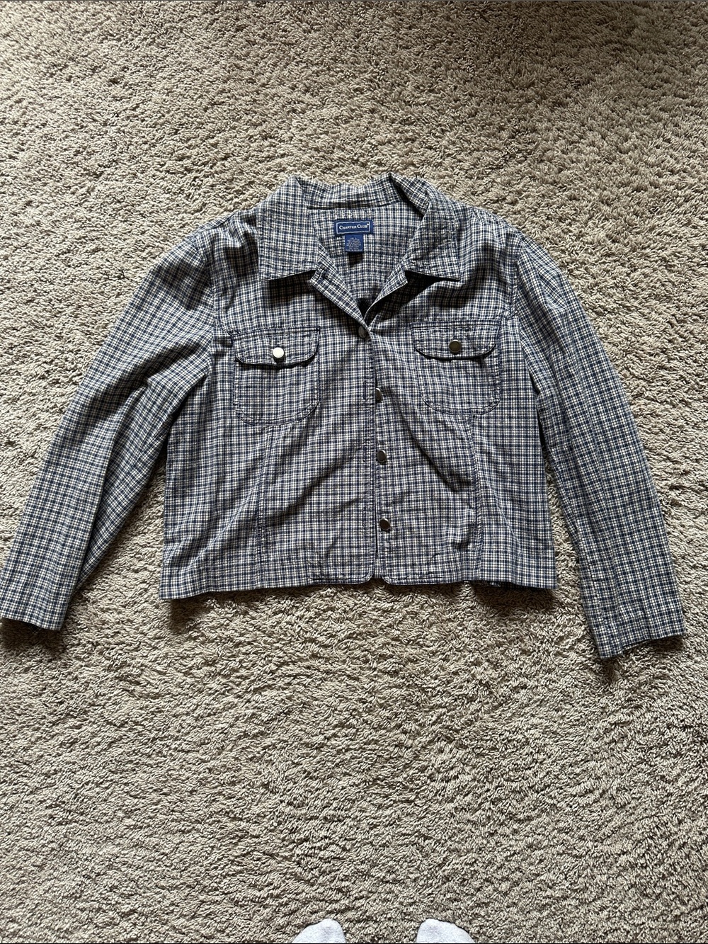 Charter Club Cotton Gray and Blue Plaid Button Down